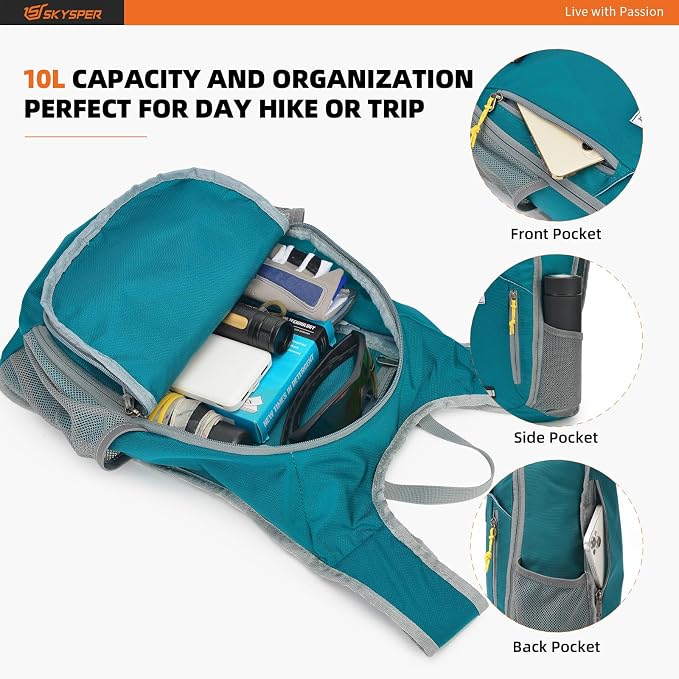 SKYSPER 10L Hiking Backpack Small Hiking Daypack Packable Lightweight Travel - Image 3