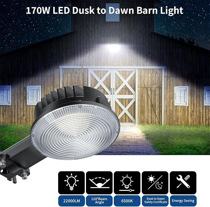 Olafus 170W LED Barn Light, Dusk to Dawn Outdoor Lighting - Image 2