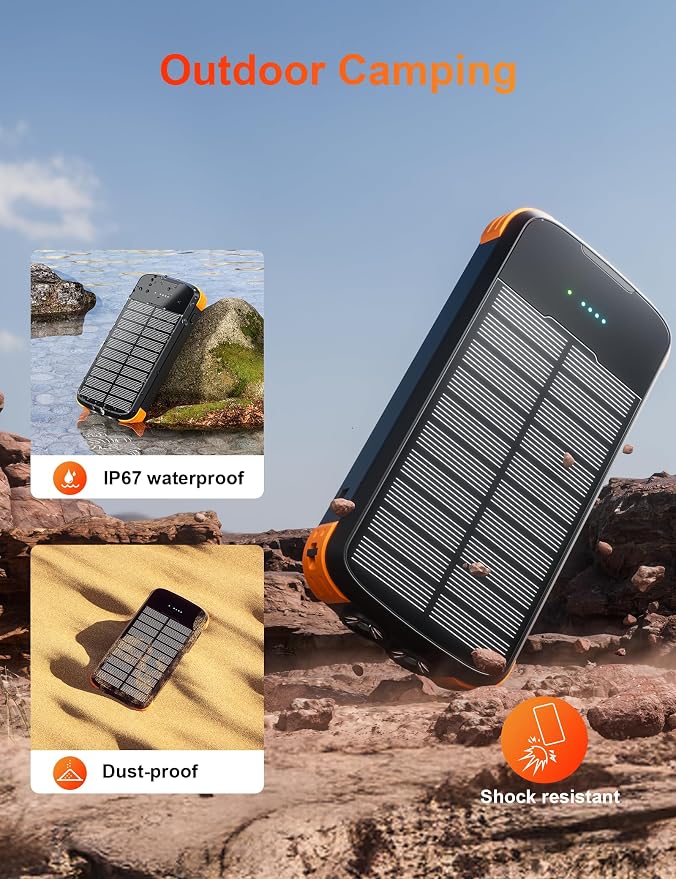 MINRISE Solar Power Bank 40000mAh, Portable Charger PD 20W Fast Charging Solar - Image 4