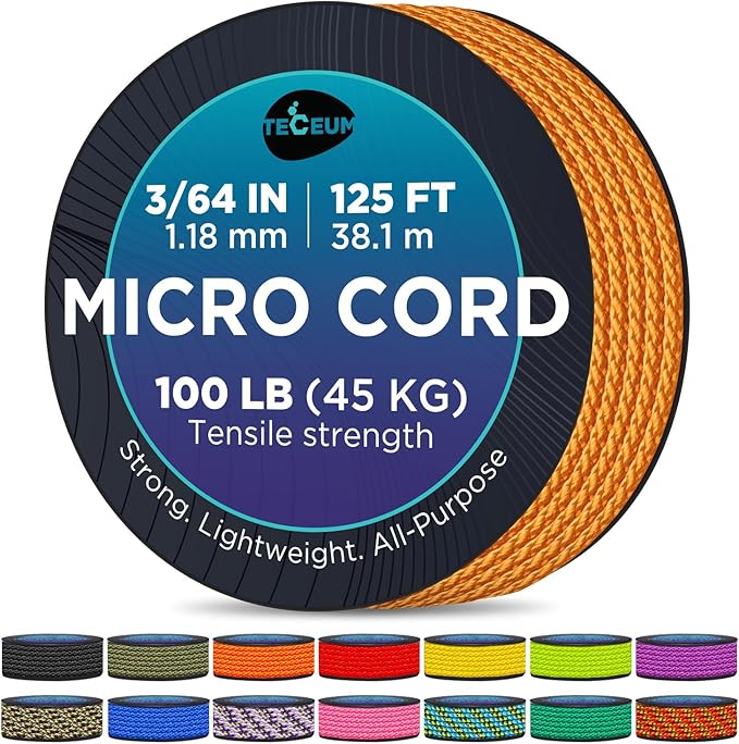 TECEUM Micro Paracord – 1.18 mm X 125 ft – Micro Utility Cord – Thin Braided by TECEUM