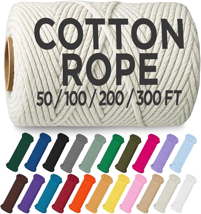 TECEUM Cotton Rope 3/16” – 300 FT – Strong All-Purpose Braided Rope – Natural by TECEUM