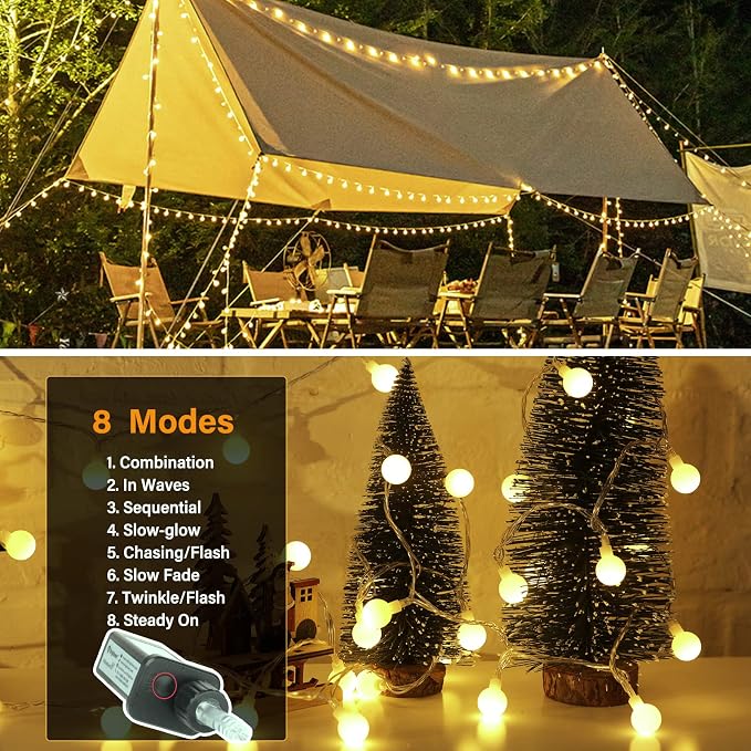 Minetom Mini Globe String Lights, 66 Ft. 200 LED Fairy String Lights Plug in - Image 4