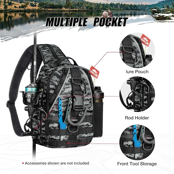Piscifun Fishing Backpack with Rod Holder, Lightweight Sling Bag Storge Gear - Image 3