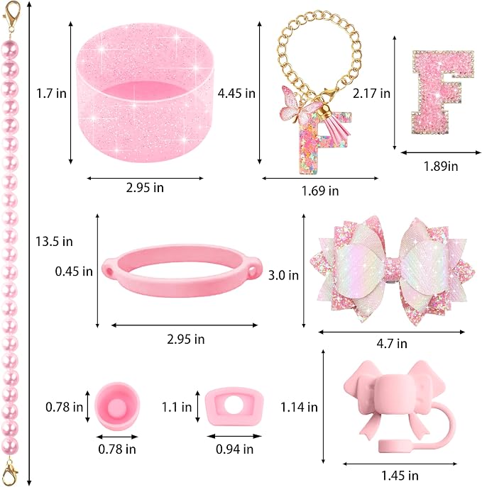9PCS Pink for Stanley Cup Accessories Set Bling Initials Bow Charms for Stanley - Image 3