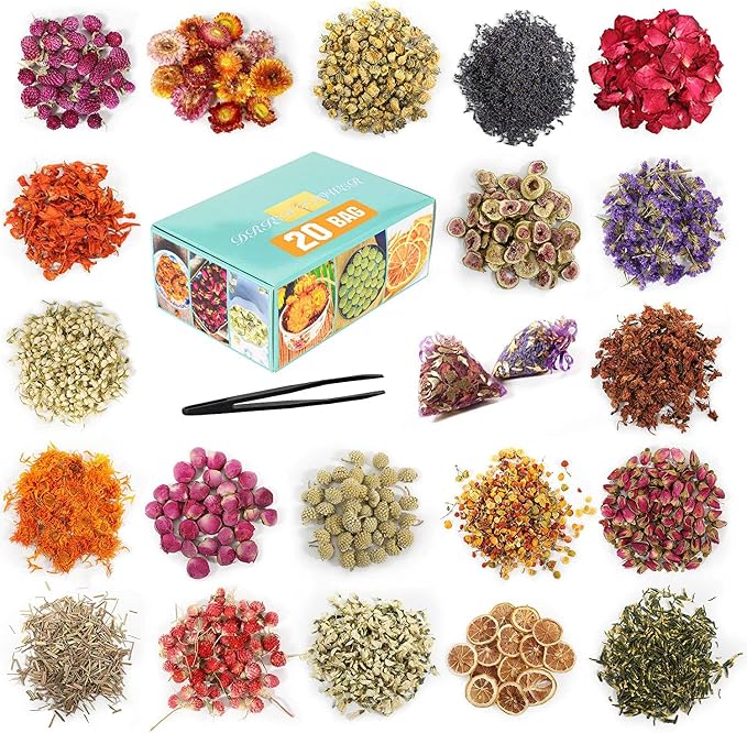 20 Bags Dried Flowers, 100% Natural Dried Flowers Herbs Kit by SACATR