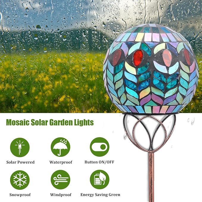 VCUTEKA Solar Outdoor Lights Garden Decor Mosaic Solar Garden Lights Waterproof - Image 3