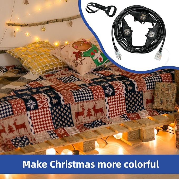 20FT 16 Gauge Multi-Outlet Outdoor Extension Cord, 4 Evenly Spaced Weatherproof - Image 5