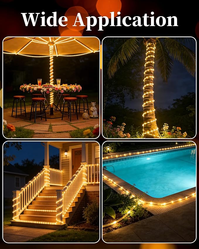 Solar Rope Lights Outdoor, 2 Packs Total 144FT 400LED Solar String Lights - Image 6