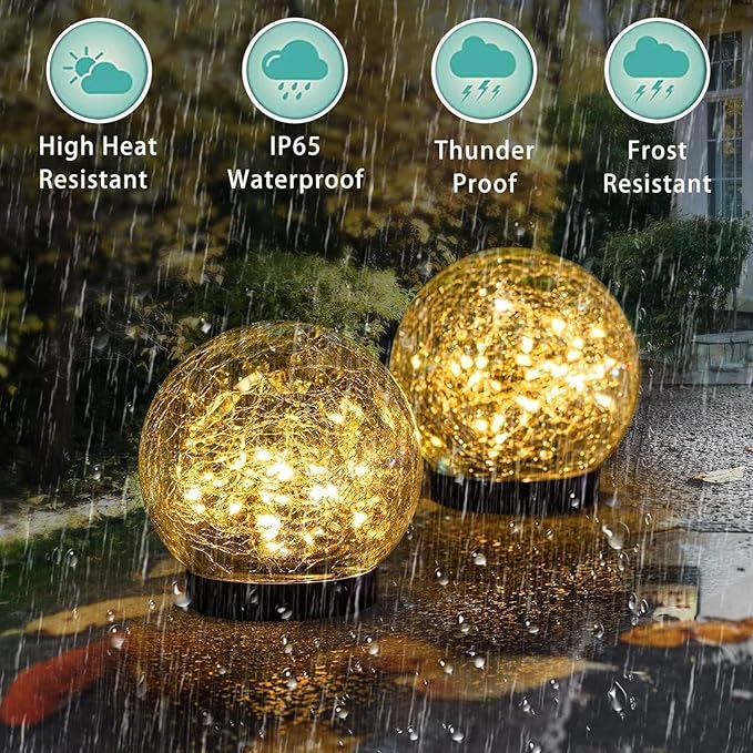SyouHome Solar Garden Lights Outdoor Waterproof, 4 Pack 30 LEDs Cracked Glass - Image 5