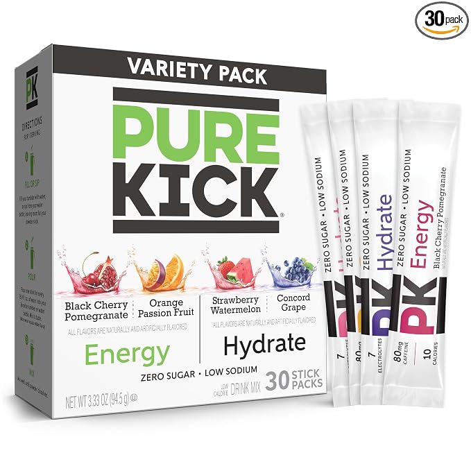 PURE KICK Energy and Hydrate Singles To Go Drink Mix Variety Pack, Strawberry by PureKick