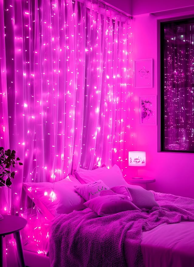 Brightown 300 LED Pink Fairy Curtain Lights, 9.8ft x 9.8ft String Lights - Image 4