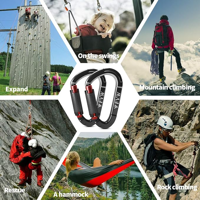 FVW Auto Locking Rock Climbing Carabiner Clips, Professional 25KN Heavy Duty - Image 6