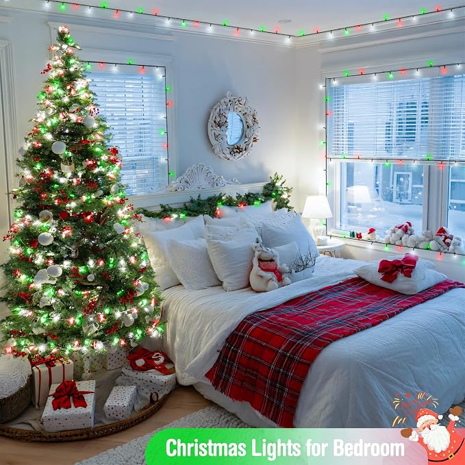 JMEXSUSS 200 LED Red White and Green Christmas Lights Outdoor, 66ft Connectable - Image 4