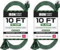 Iron Forge Cable 2 Pack 10ft Green Outdoor Extension Cord by IronForgeCable