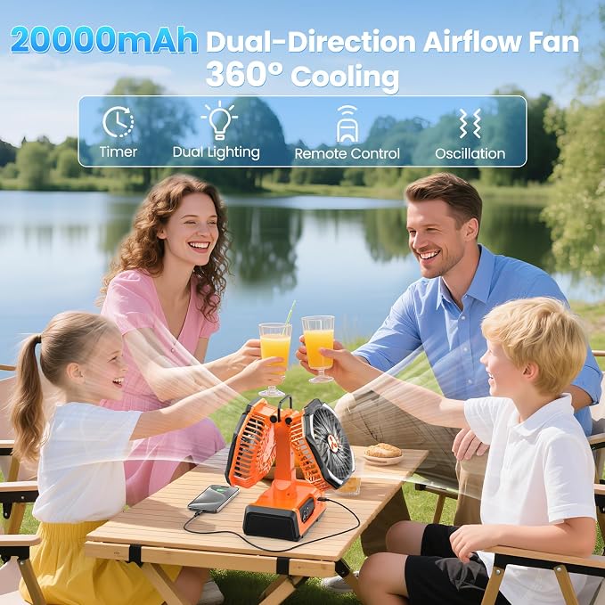 Dual Head Portable Rechargeable Fan 20000mAh Battery Powered Camping Fan - Image 6