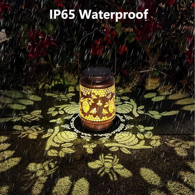 Solar Lanterns Outdoor Hanging Honeybee Decor Lantern, Waterproof Hollow Out - Image 5