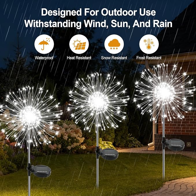 Solar Garden Lights Outdoor, 2 Pack 120 LED Twinkling Firework Lights Decorative - Image 3