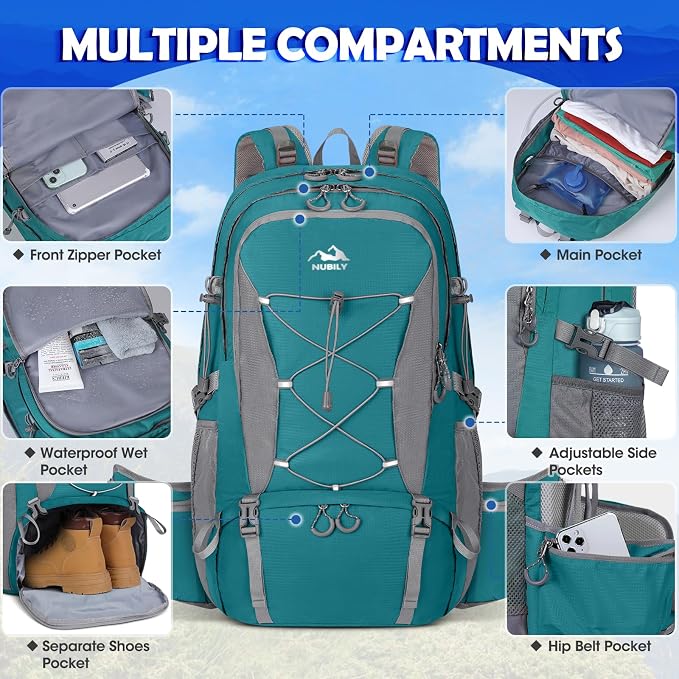 NUBILY 50L Hiking Backpack Waterproof Camping Backpack - Image 4