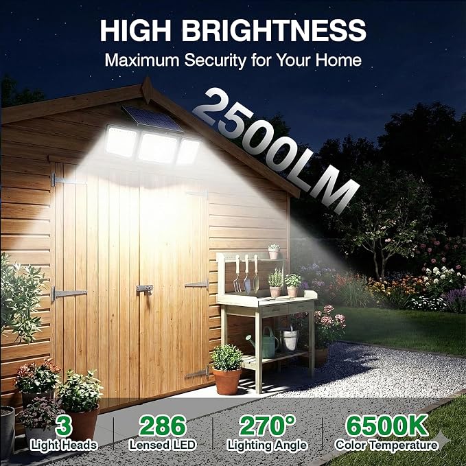 Solar Outdoor Lights Motion Sensor, 2500LM 286 LED Security Flood Lights - Image 3