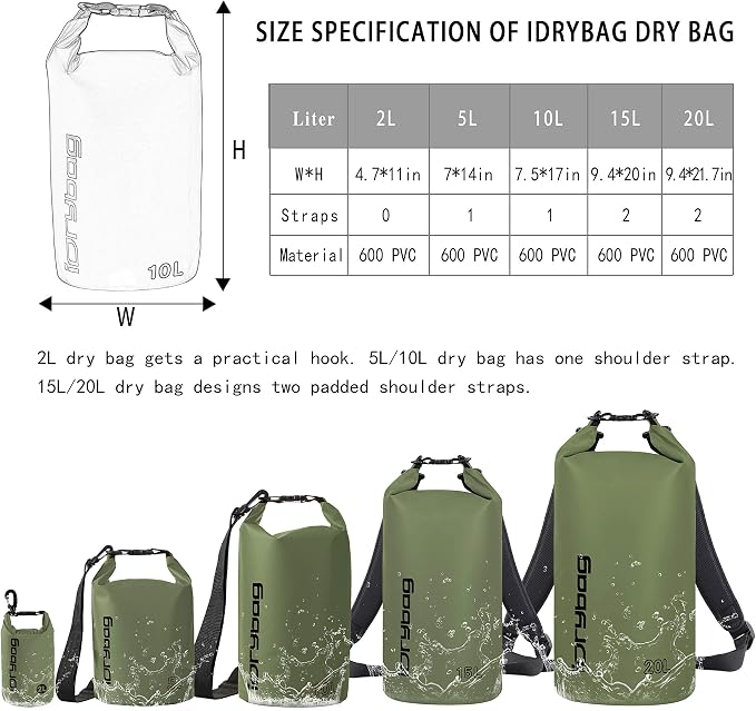 IDRYBAG Dry Bag for Kayaking Waterproof 2L/5L/10L/15L/20L, Small Dry Sack - Image 4