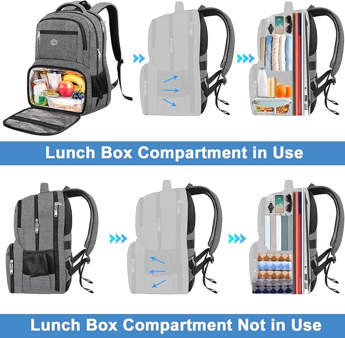 MATEIN Laptop Backpack with Lunch Box, 18 Inch Gray Mens Work Backpack - Image 3