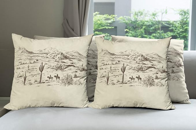 Ambesonne Western Decorative Throw Pillow Case Pack of 4, Wild West Landscape by Ambesonne