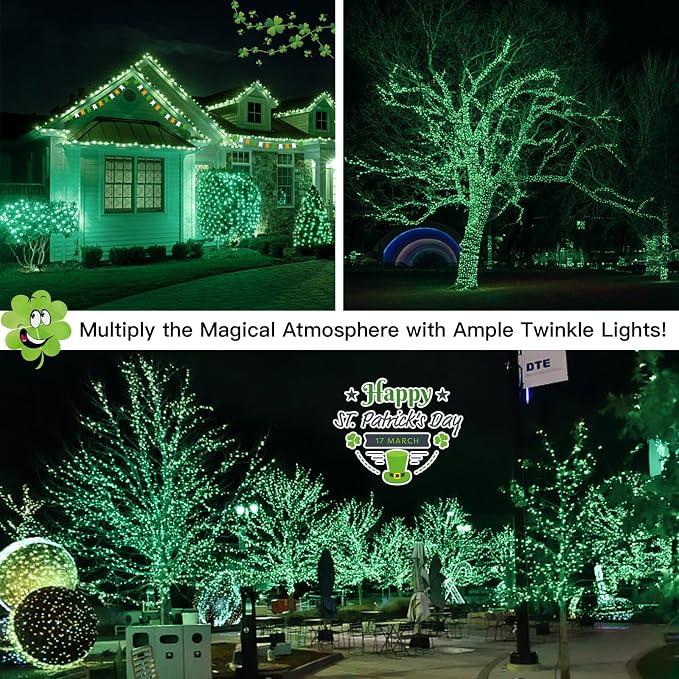 suddus Green Christmas Lights Battery Operatd, 66ft 200LED St Patricks Day - Image 4