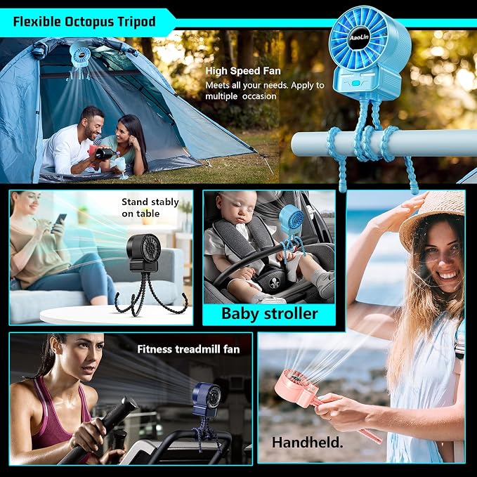 multifunctional USB rechargeable portable stroller small fan 4 speed 6600rpm - Image 6