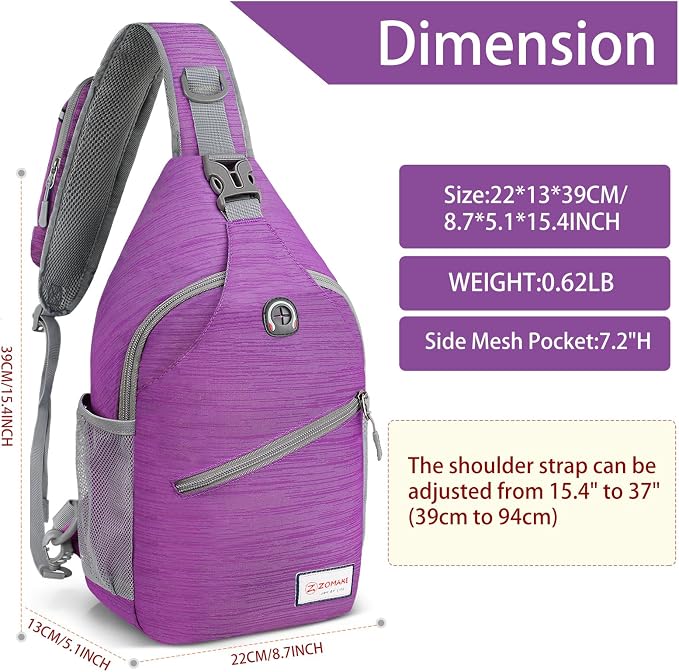 ZOMAKE Sling Bag, Small Crossbody Sling Backpack, Water Resistant Shoulder - Image 2