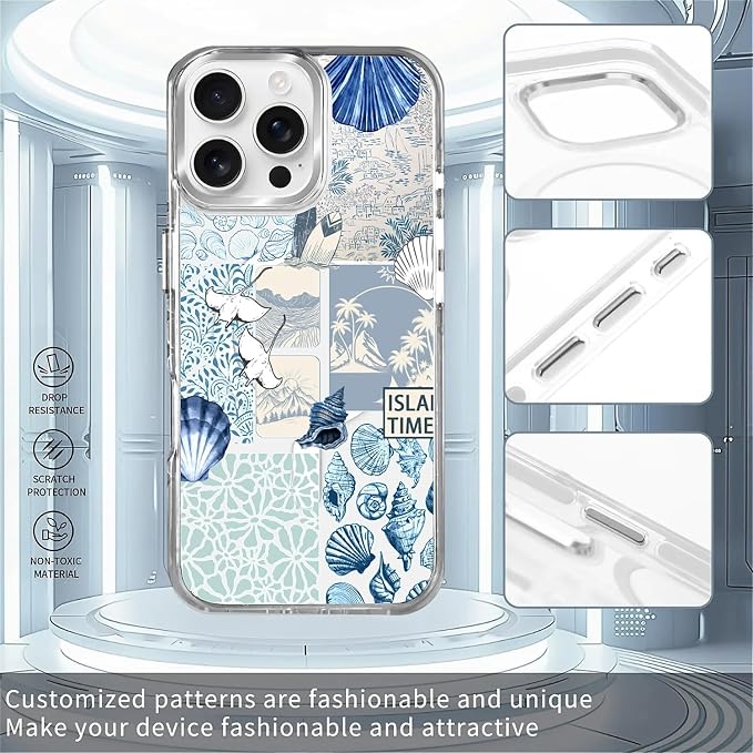 Case for iPhone 16 Pro, Sea Life Ocean Waves Seashell Collage Phone Case - Image 2