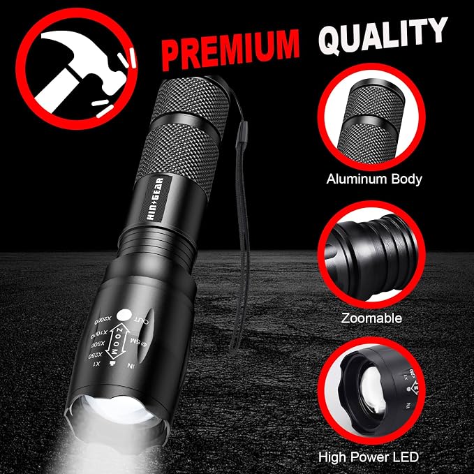 1 Mode Flashlights 4 Pack, Bright Zoomable LED Tactical Flashlight High Lumens - Image 5