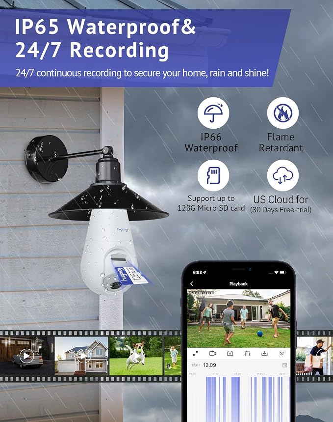 Hugolog 2K Light Bulb Security Cameras Wireless Outdoor-2.4GHz Cameras - Image 6