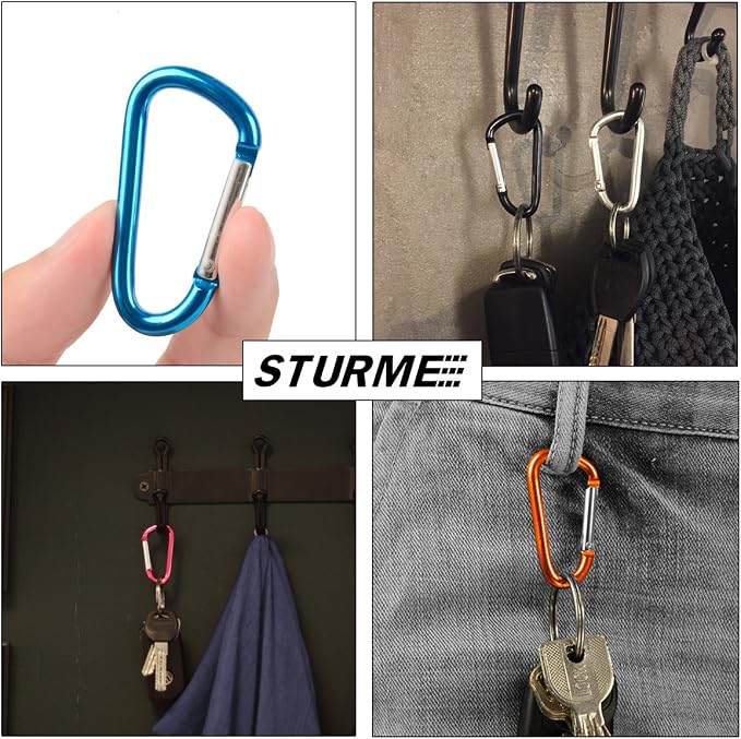 STURME 2" Aluminum D Ring Carabiners Clip D Shape Spring Loaded Gate Small - Image 6