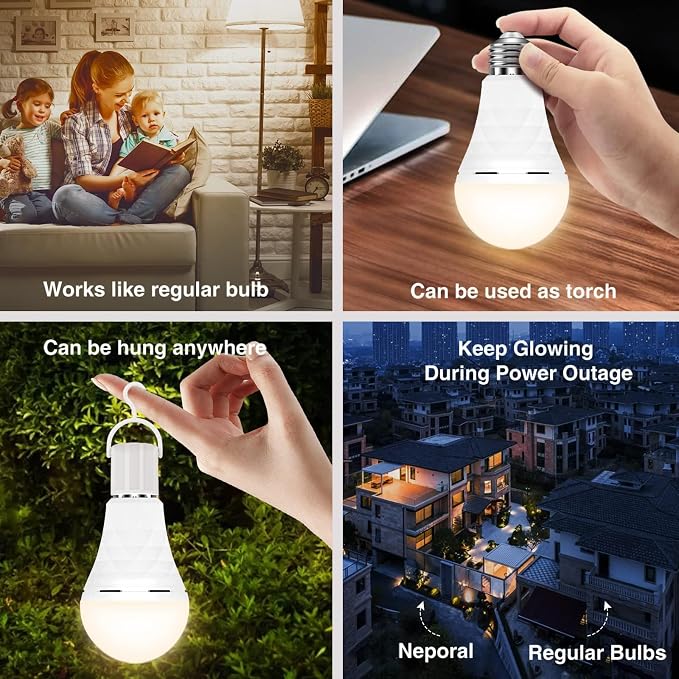 Neporal A19 Rechargeable Light Bulbs, Socket Rechargeable Emergency Light Bulb - Image 3