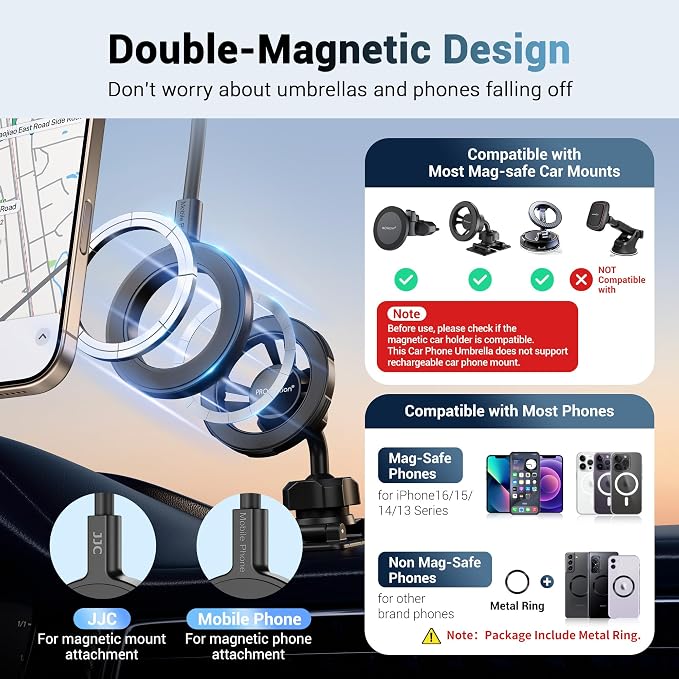 Double Magnetic Phone Umbrella, UPF45+ Magnetic Phone Sunshade Shield - Image 2