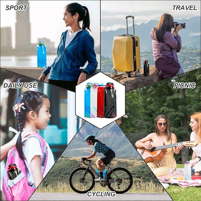 4 Pack 700 ml Collapsible Water Bottle, Portable Leakproof Bag - Image 6