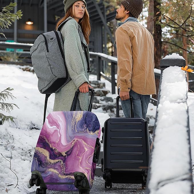 ANNA QUEEN Purple Marble Luggage Cover, Elegant Abstract Art Suitcase Protector - Image 2
