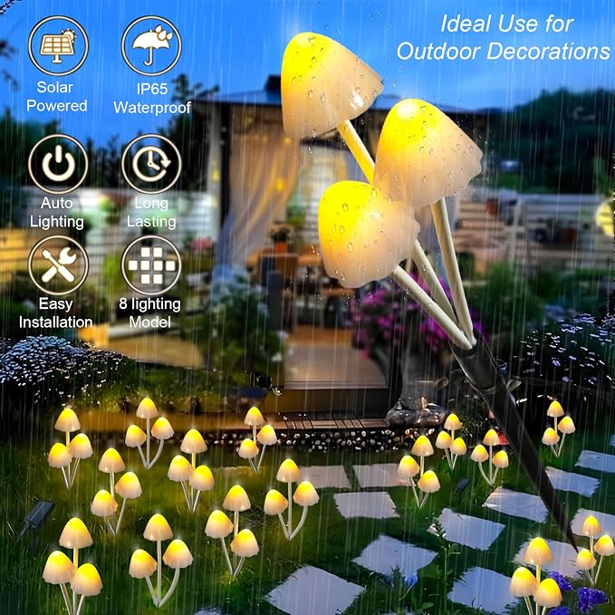 Solar Mushroom Lights for Outside, Unique Mushroom Garden Decor Gifts, Cute - Image 3