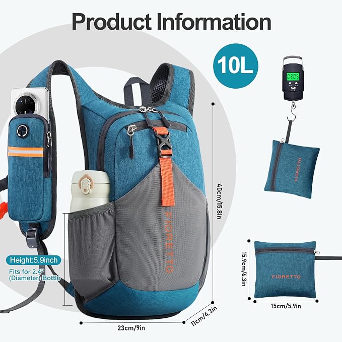 FIORETTO 10L Hiking Backpack for Women Men Mini Packable Backpack Lightweight - Image 5