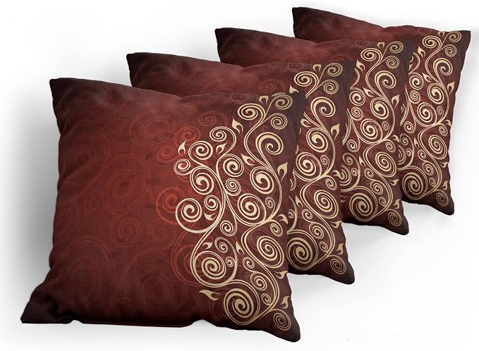 Ambesonne Burgundy Throw Pillow Cushion Case Pack of 4, Floral Swirls Ivy Image - Image 5