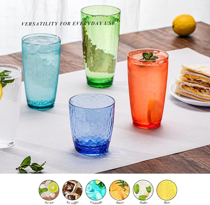 15oz Colorful Acrylic Glasses Drinkware, Hammered Design Unbreakable Plastic - Image 5