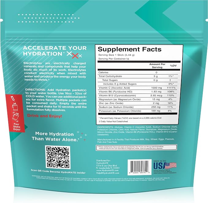 Electrolyte Powder Sugar-Free Hydration Packets Tropical Punch HydroMATE 30 - Image 4