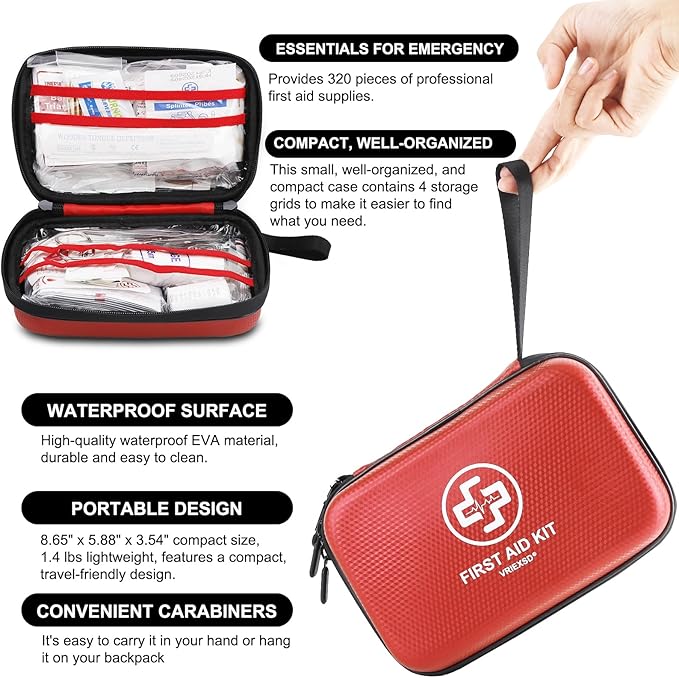 VRIEXSD Premium First Aid Kit, 320 Piece Waterproof Hard Shell Eva First Aid Kit - Image 4