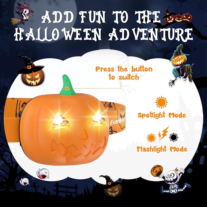 EverBrite Halloween Pumpkin Headlamps 2 Pack, 2 Modes LED Head Lamps Adjustable - Image 2