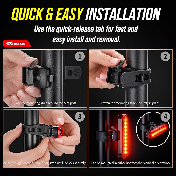 BLITZU USB-C Rechargeable Bike Tail Light 2 Pack, Bright Bicycle Rear Cycling - Image 6