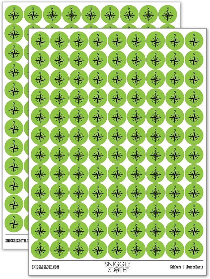 Compass Rose Nautical Star Navigation Map 200+ Round Stickers by Sniggle+Sloth