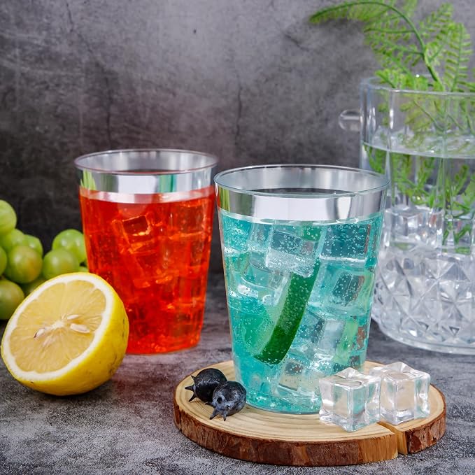 I00000 100PCS Silver Plastic Cups, 10 oz Clear Plastic Cups - Image 8