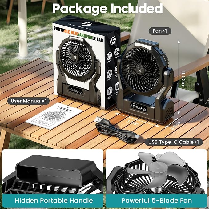XZK Camping Fan, 20000mAh Rechargeable Battery Powered Fan - Image 6