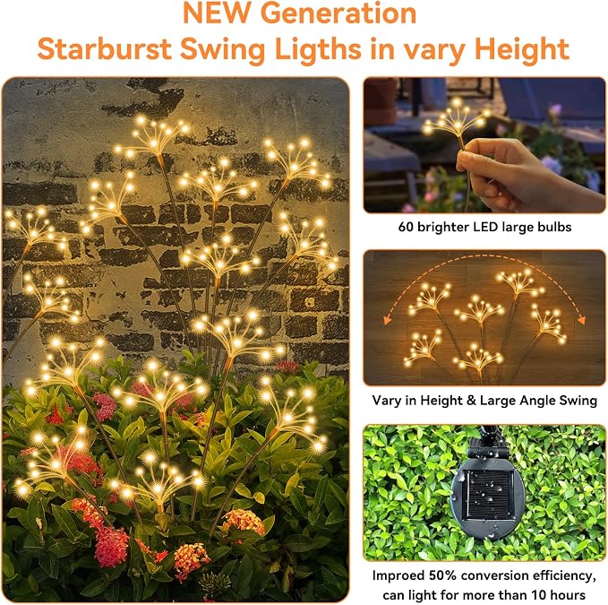 Solar Garden Lights 6 Pack Waterproof Solar Swaying Starburst Light Outdoor - Image 3