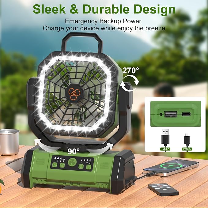 Honesorn Portable Rechargeable Fan 20000mAh, Camping Fan - Image 6